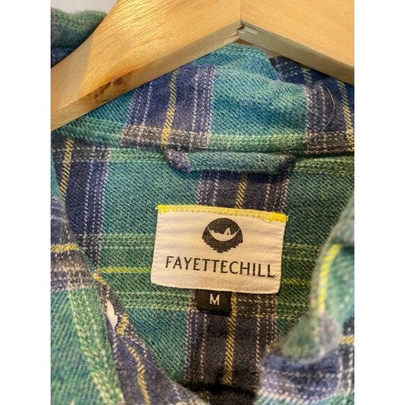 Fayettechill Green Blue Button Front Flannel Shacket Pockets Men's Medium - Picture 2 of 5